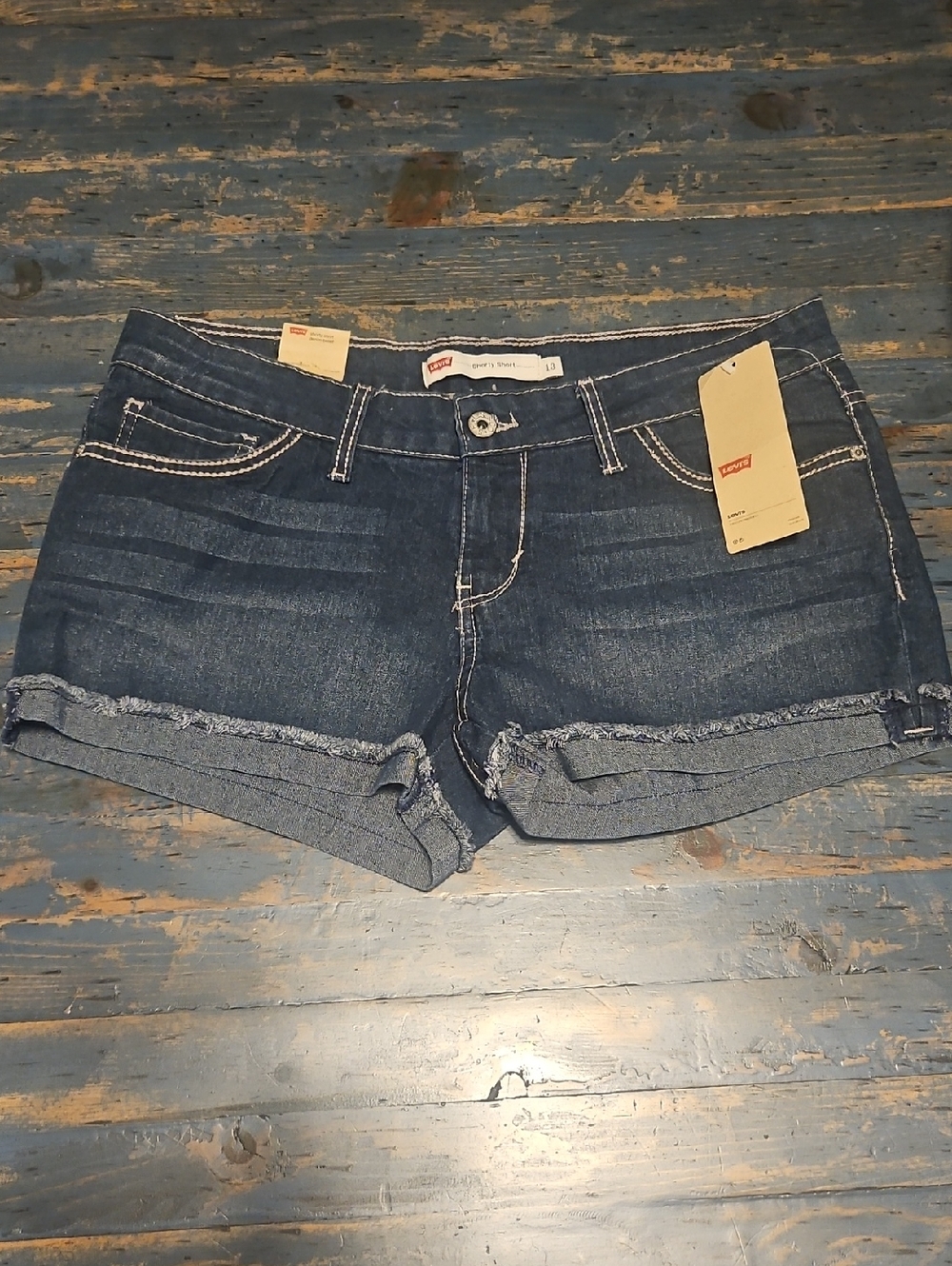 Levi's Dark Blue Rolled Cuff Denim Shorts